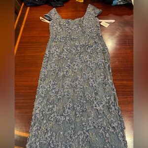 Oleg Cassini Chic Floral Lace Maxi Dress in Blue